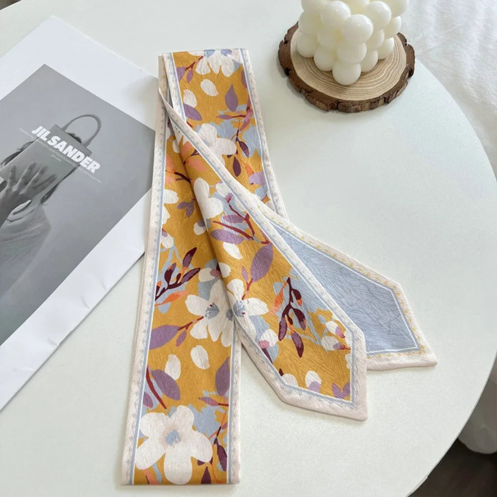 Floral Satin Ribbon Scarf – Long Thin Hair & Bag Accessory