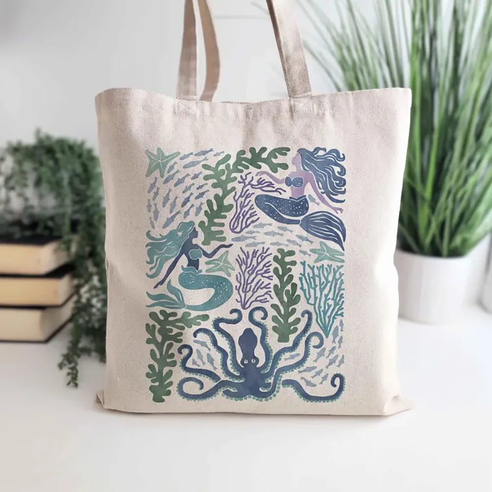 Ocean Watercolor Tote Bag | Mermaid & Whale Beach Gift