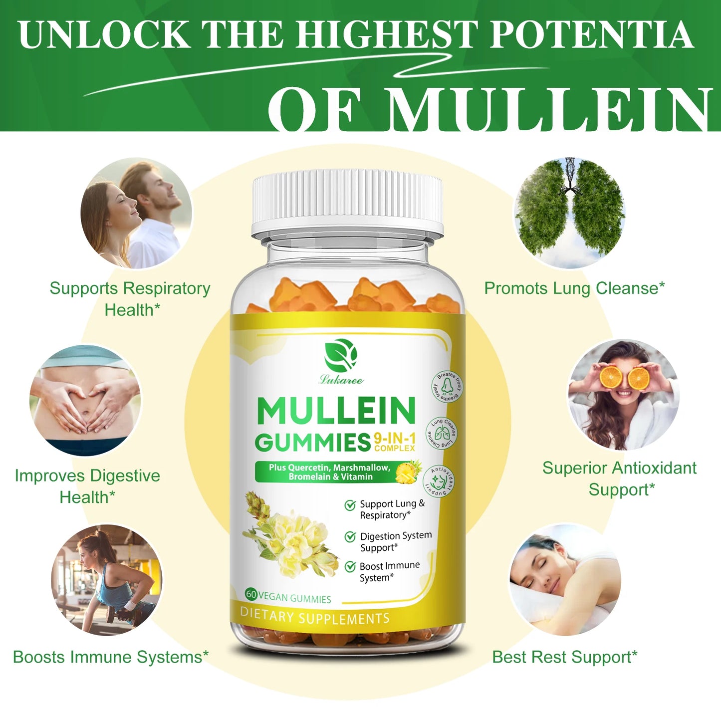 Lukaree Mullein Gummies 1000mg – Lung Cleanse & Respiratory Health Herbal Supplement Peaceful Pleasures Health and Wellness