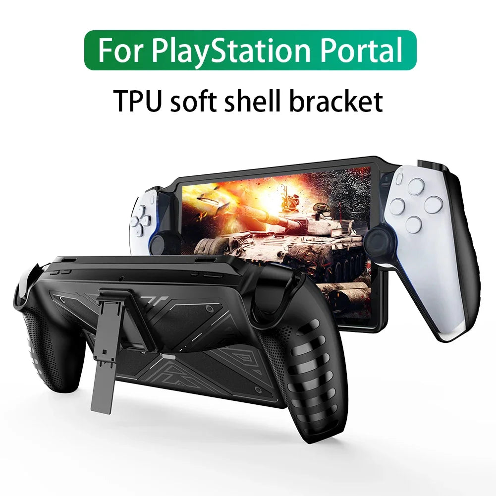 For Playstation Portal Gaming Console Controller Protector Cover Case with Stand TPU Sleeve Skin Game Machine Grip Shell Case Peaceful Pleasures Health and Wellness Black C