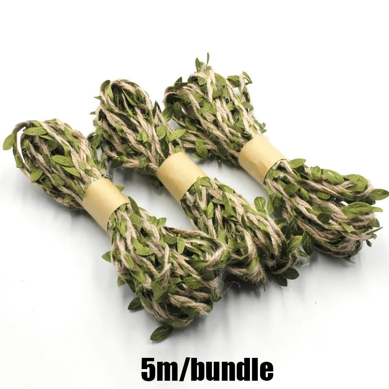 Jute Twine with Green Leaves – Garland Wreath Party Decor
