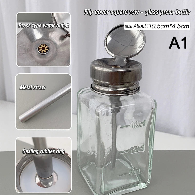 180ml Glass Pump Dispenser – Refillable Nail & Makeup Bottle