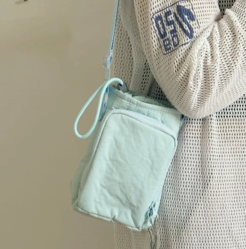 Single shoulder kettle bag, phone bag, waterproof yoga bag, sports outdoor portable bag, drawstring slanted back small bag Peaceful Pleasures Health and Wellness SKY BLUE