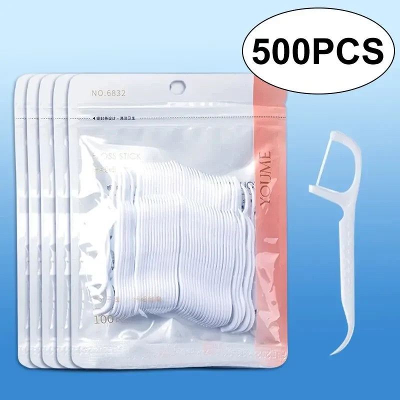 100/300/500pcs Disposable Dental Floss Stick Interdental Cleaning Line Proper Oral Care Portable Flosser For Daily Life Peaceful Pleasures Health and Wellness 500pcs