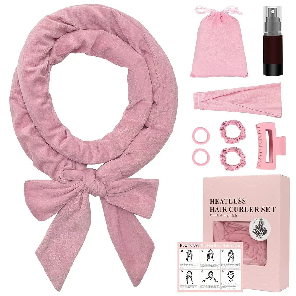 9pcs Heatless Curls, No Heat Curlers Overnight Heatless Curlers Headband for Women Lazy No Heat Curler Hair Strap Coiler Hairdre Peaceful Pleasures Health and Wellness Pink