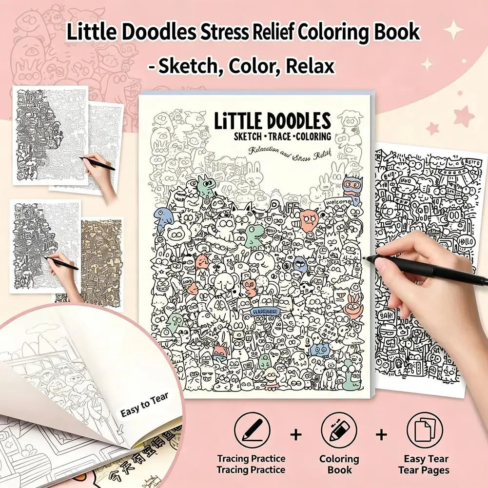 Cute Cartoon Coloring Pages & Tracing Drawing Book Doodles Stress Relief Coloring Book Multi-Purpose Art Activity Drawing Book Peaceful Pleasures Health and Wellness