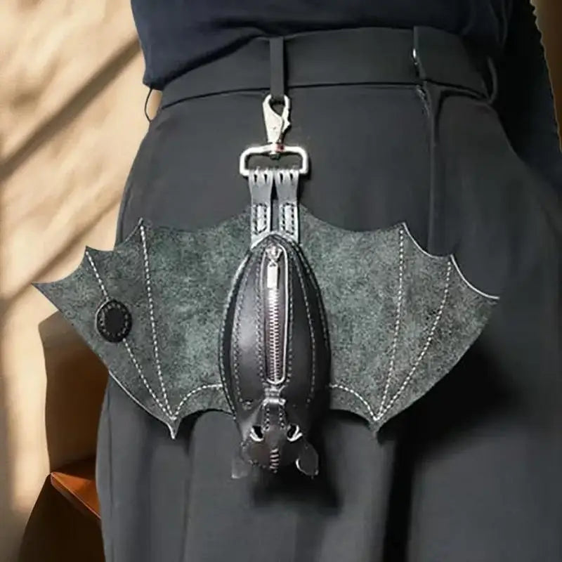Gothic Bat Coin Wallet & Keychain Set – Zippered PU Pouch