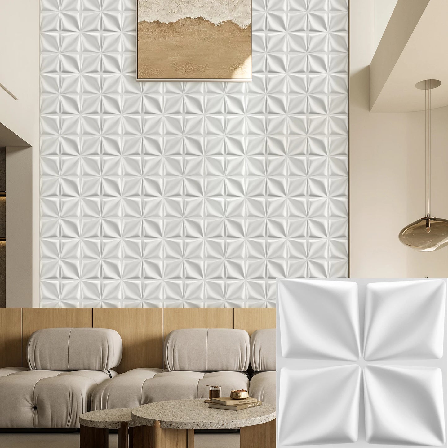20/30PCS 3D diamond patterned PVC wall panel, suitable for indoor wall decoration, 11.8 x 11.8 inches (including tape) Peaceful Pleasures Health and Wellness WHITE 20pcs