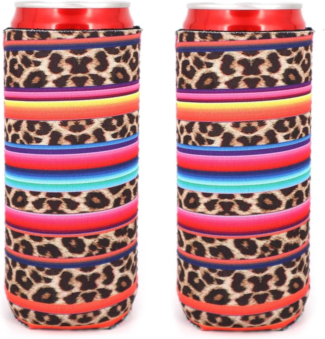 2PC Neoprene Slim Beer Can Cooler Tall Stubby Holder Foldable Stubby Holders Beer Cooler Bags Fits 12oz Slim Energy Drink & Beer Peaceful Pleasures Health and Wellness Rainbow