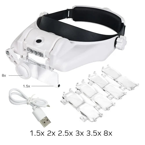 USB Rechargeable Glasses Loupe Watchmaker Repair Tool Glasses Magnifier LED Headband Magnifying Glass 1.5x 2x 2.5x 3x 3.5x 8 Peaceful Pleasures Health and Wellness Group 2