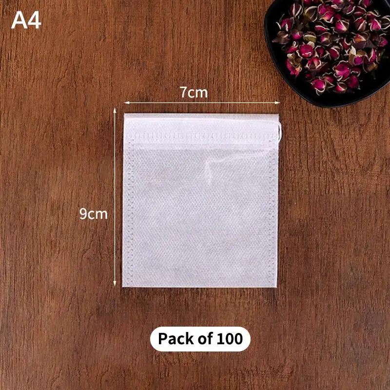 100 Disposable Drawstring Tea Bags – Empty Filter Pouches Tea Filter Bags Peaceful Pleasures Health and Wellness A4