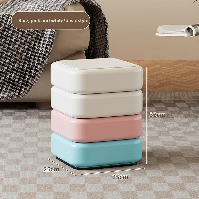 Cartoon Trash Bin with Lid Large Capacity Multi-Functional Mobile Wastebasket Modern Household Storage Organizer Wheels Peaceful Pleasures Health and Wellness Blue