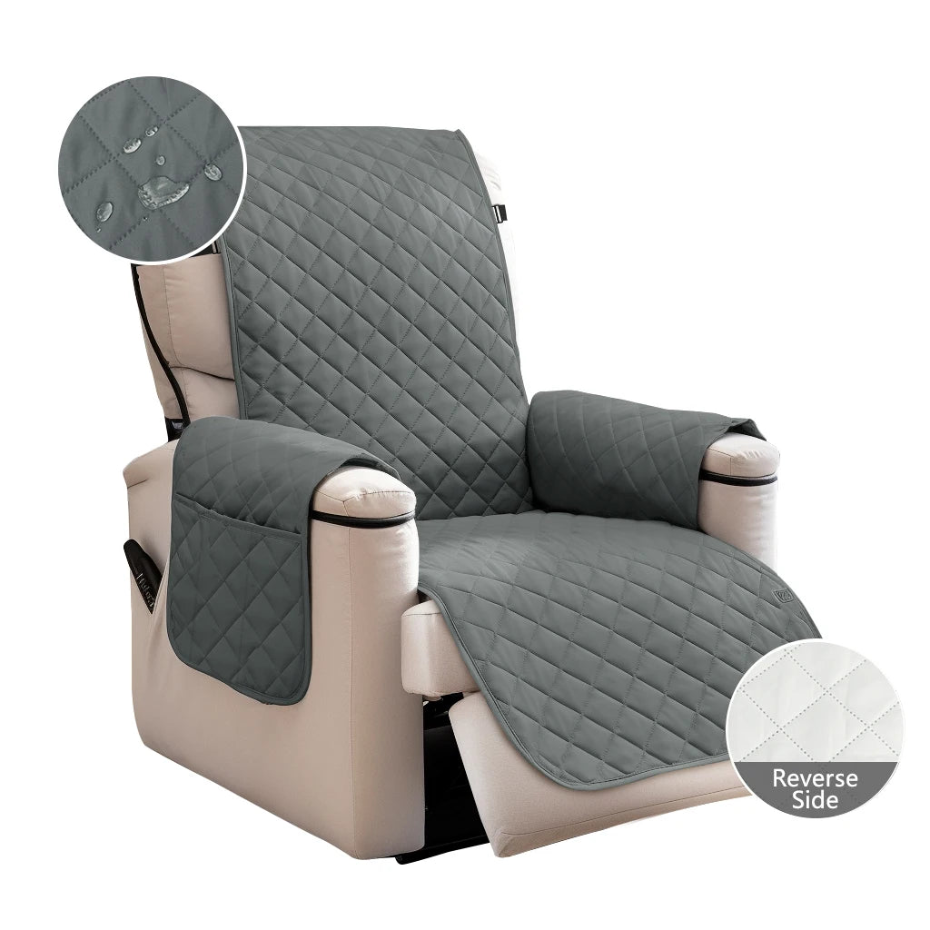 100% Waterproof Recliner Chair Covers Recliner Cover Non-Slip Dog Chair Cover Washable Slipcover with Pocket Elastic Straps Peaceful Pleasures Health and Wellness Grey