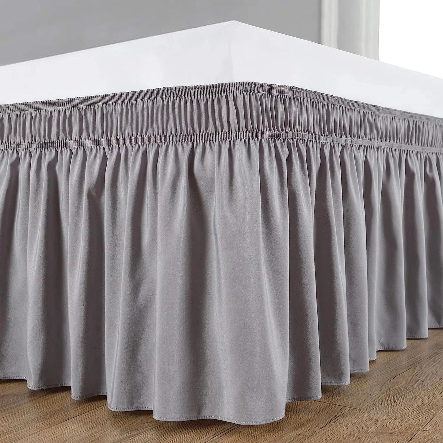 Wrap Around Dust Ruffle Bed Skirt - for Queen Size Beds with 14 in. Drop - Easy Fit Elastic Strap - Wrinkle Free, Machine Wash Peaceful Pleasures Health and Wellness Gray 152×203cm