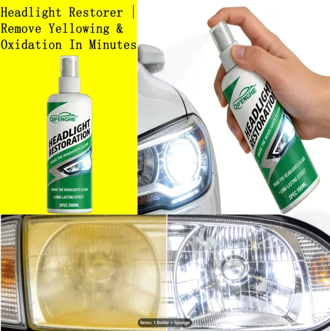 Car Headlight Restoration Spray – Cleaner & Restorer