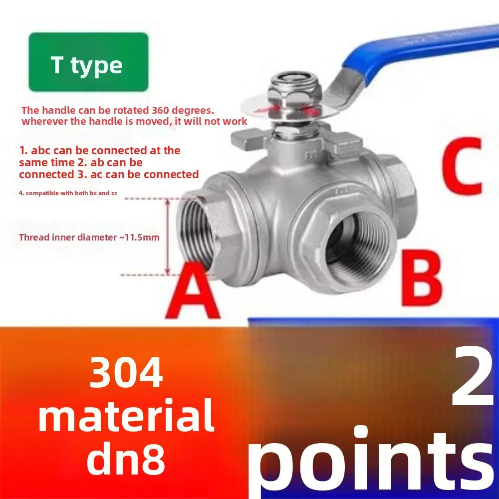 304 SS BSP Female 3-Way Ball Valve T/L Type Full Port | DN15–DN25
