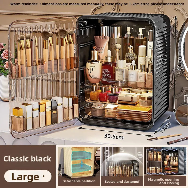 Luxury Cosmetic Organizer Box - Clear Dustproof Makeup Storage with Large Capacity for Dorm Desktop & Vanity Table Organization Peaceful Pleasures Health and Wellness Black