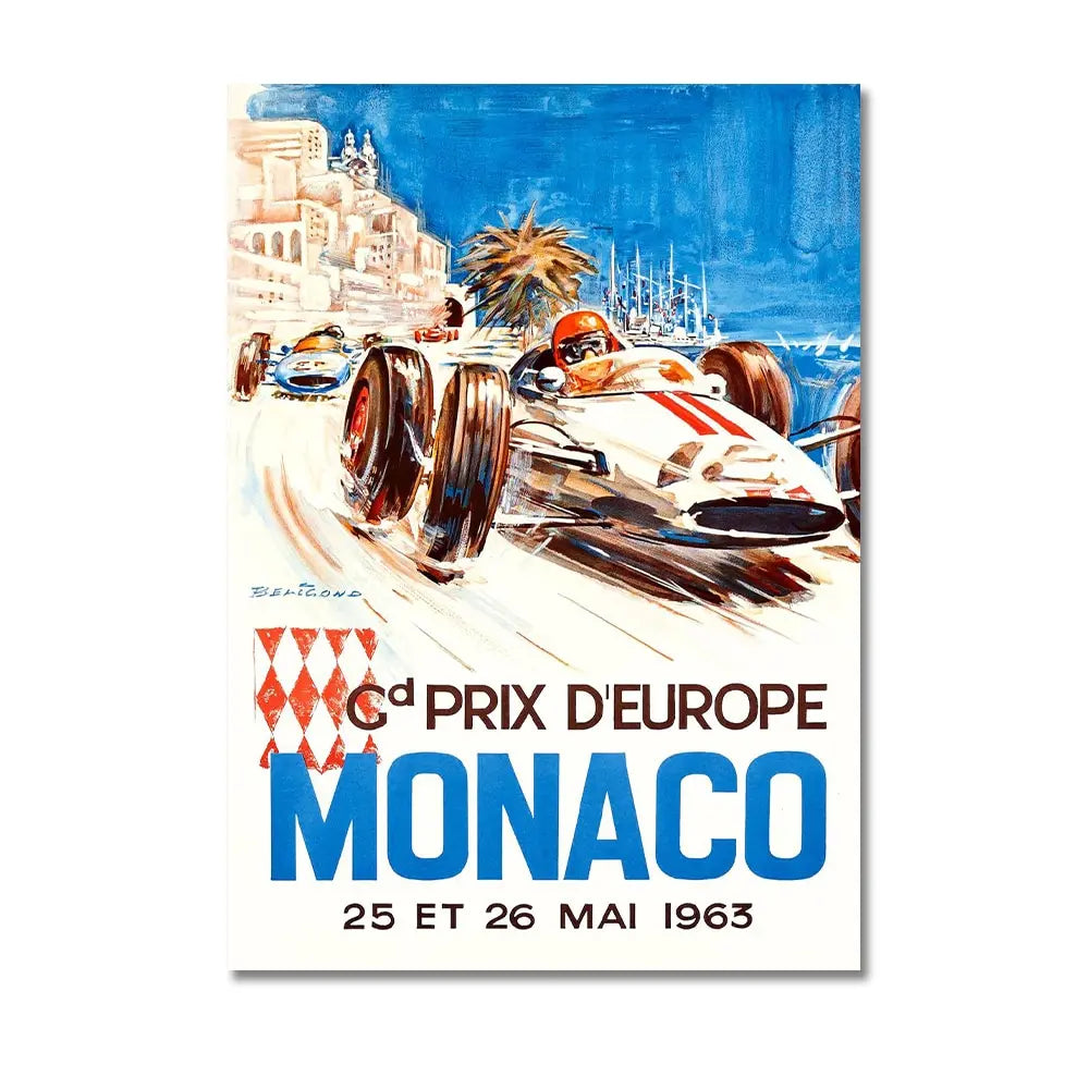 Monaco Grand Prix Vintage Racing Canvas Wall Art Print
