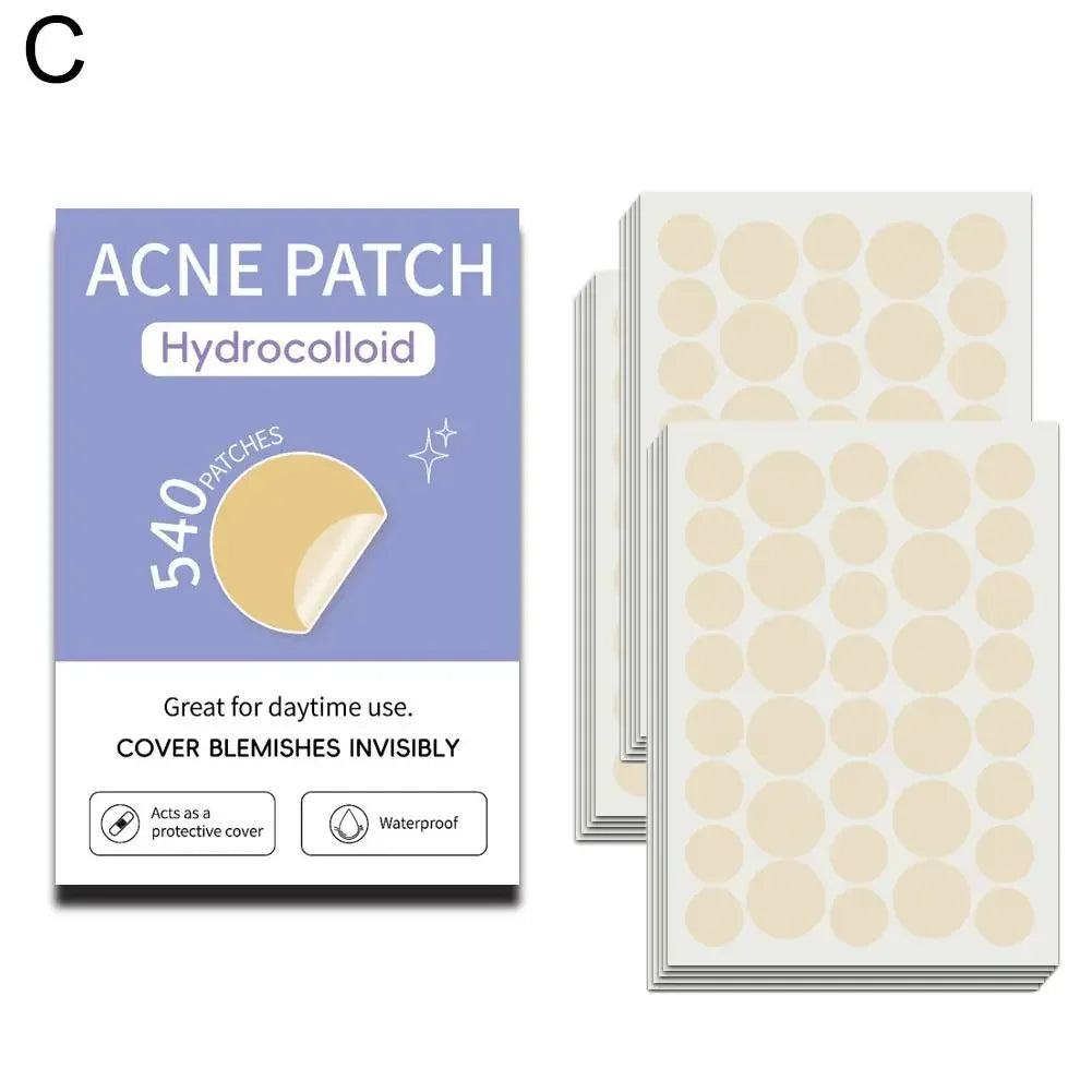 Mixed Sizes Hydrocolloid Acne Pimple Patches Invisible Acne Circle/Star/Heart Stickers For Face Zits, Blemish Spots Skin Care Peaceful Pleasures Health and Wellness C-540pcs