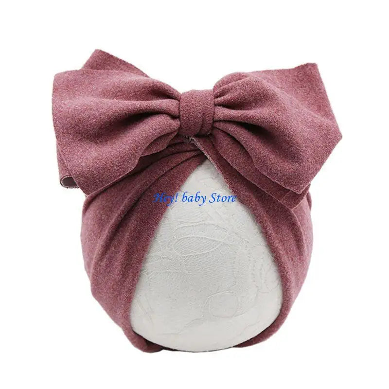 Baby Girl Big Bow Turban Hat | Newborn Photo Prop Beanie