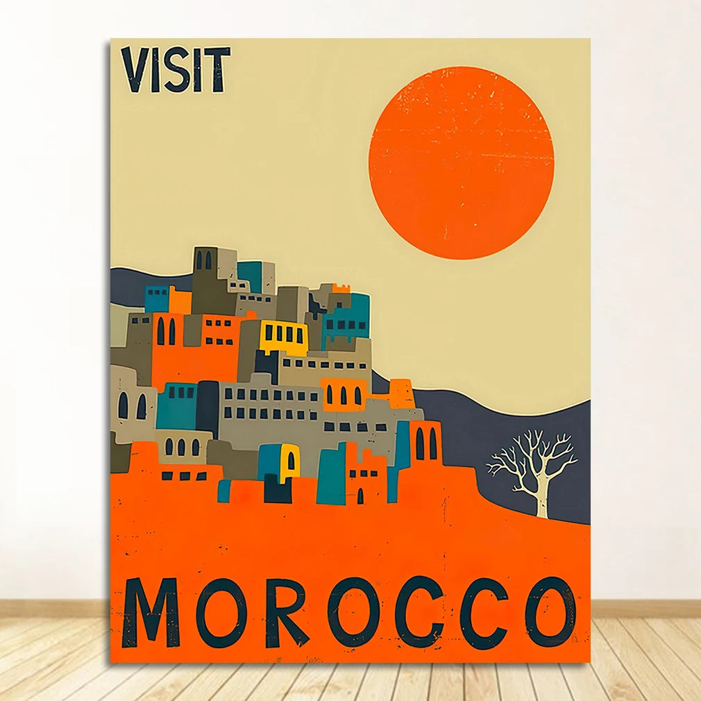 Canvas Paintings Vintage Wall Kraft Posters Coated Stickers Home Decorative Gift Visit Africa Morocco Desert Travel Peaceful Pleasures Health and Wellness 1711-01 20x30cm Unframed