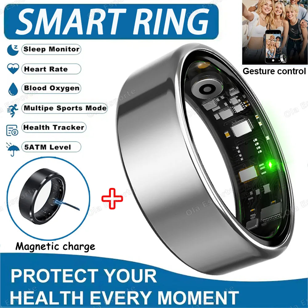 2026 New R12 Smart Ring with Charging Case, Heart Rate Blood Oxygen Sleep Health Manager,5ATM Waterproof For Men Women Smartring Peaceful Pleasures Health and Wellness Silver Cable 12