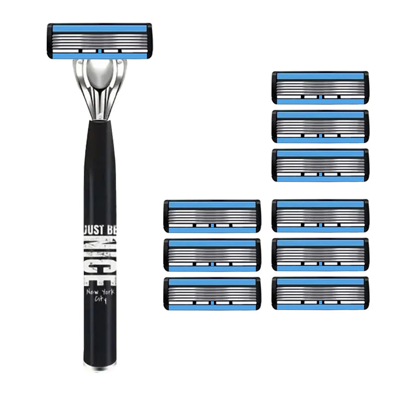 Men's 6-Blade Manual Razor | Non-Slip Handle & Refills