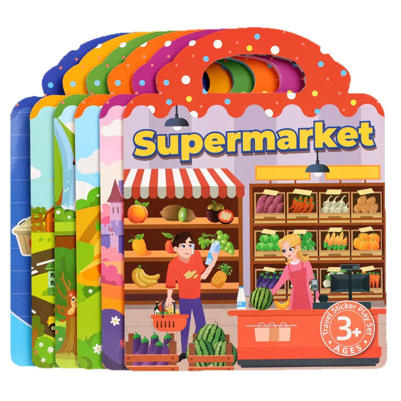 Reusable Sticker Books Kids Ages 3-6 Portable Travel Activity Book