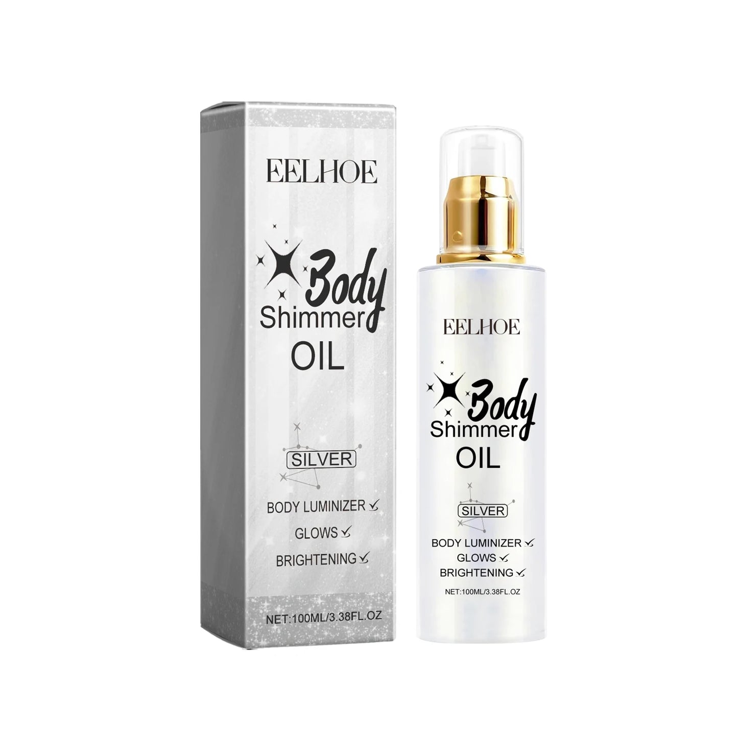 EELHOE Body Brightening Shimmer Oil | Glow Essence 100ml Body Shimmer Oil Peaceful Pleasures Health and Wellness Silvery White