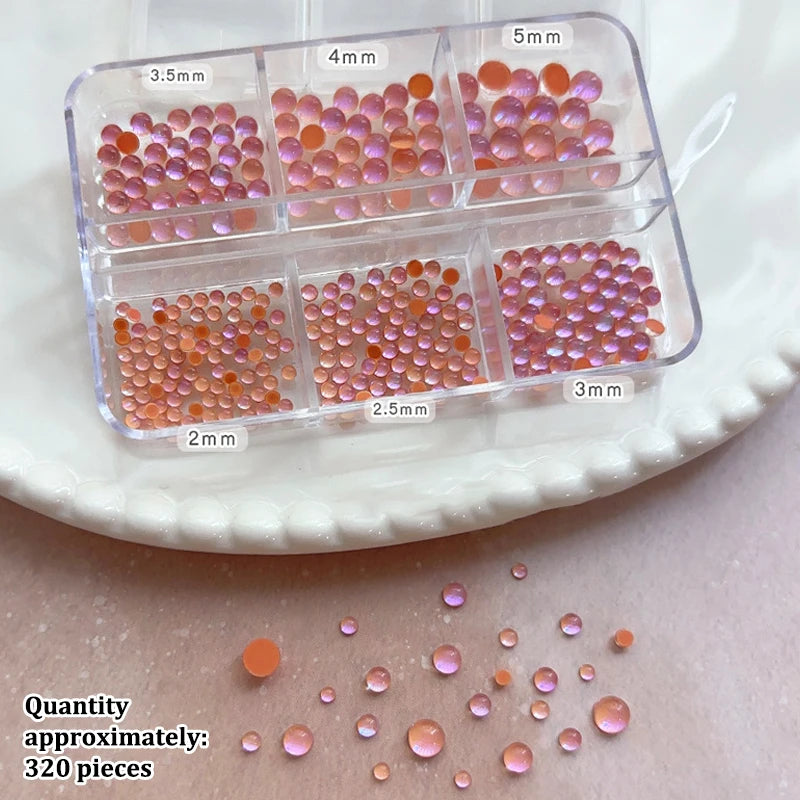 Colorful Mermaid Bubble Bead Half Round Flat Bottom Shiny Aurora Size Mixed Candy Color Nail Art Accessories Decoration Manicure Peaceful Pleasures Health and Wellness Orange