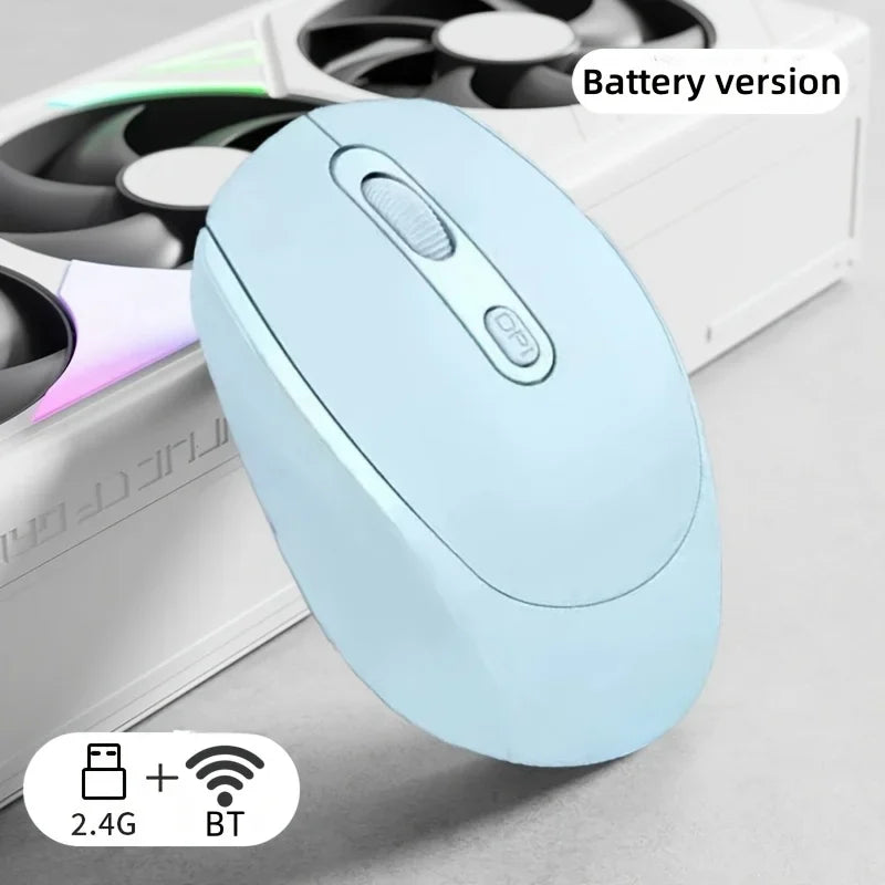 Dual-Mode Wireless Mouse, 2.4G+BT Ergonomic Optical Computer Mouse, 2.4G USB Mice For Laptop Pad PC Tablet Macbook Wireless Mice Peaceful Pleasures Health and Wellness Blue
