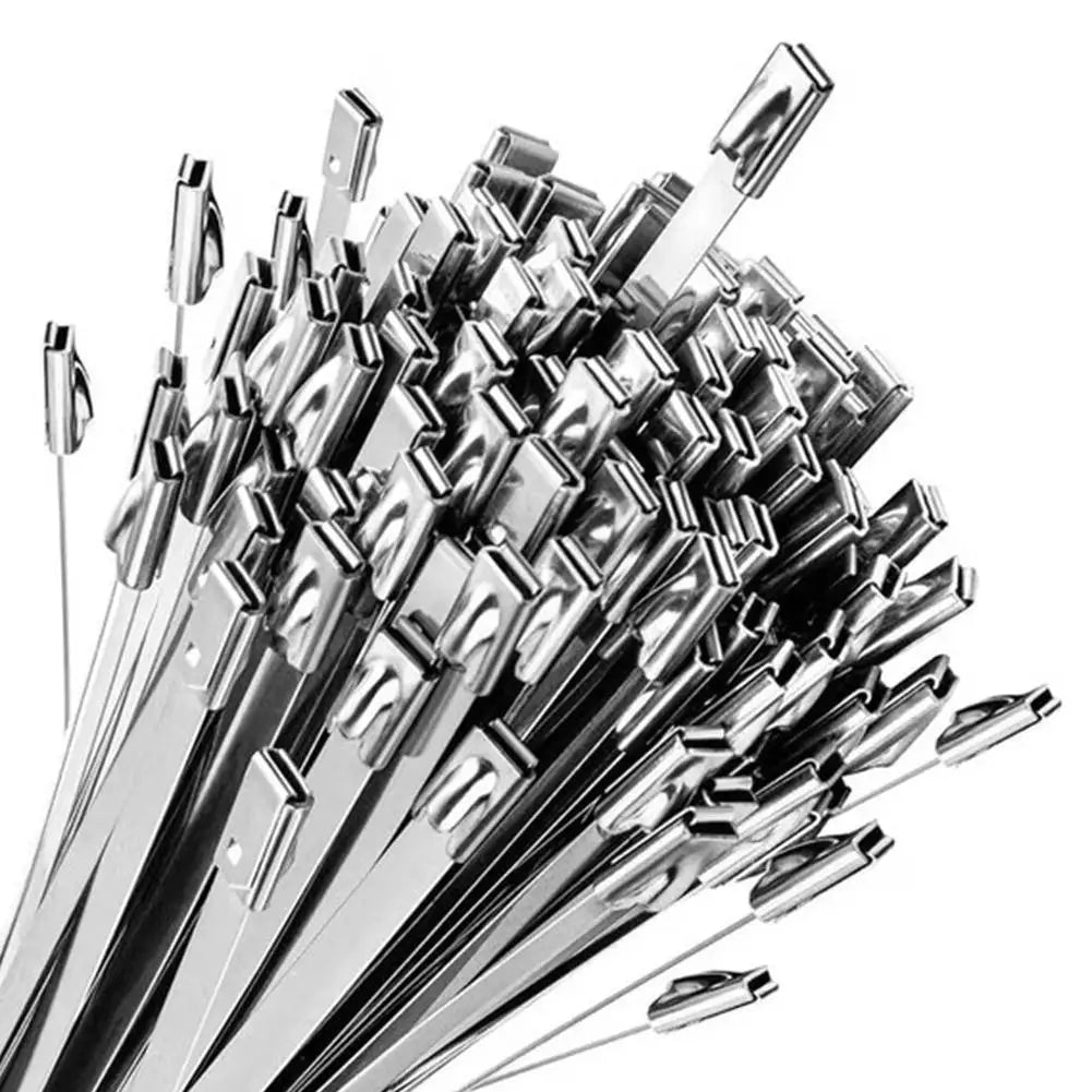 100PCS Metal Cable Ties Self Locking Stainless Steel Ties Strap Reusable Heavy Duty Cables Tie Fastening Rings For Exhaust Pipe Peaceful Pleasures Health and Wellness