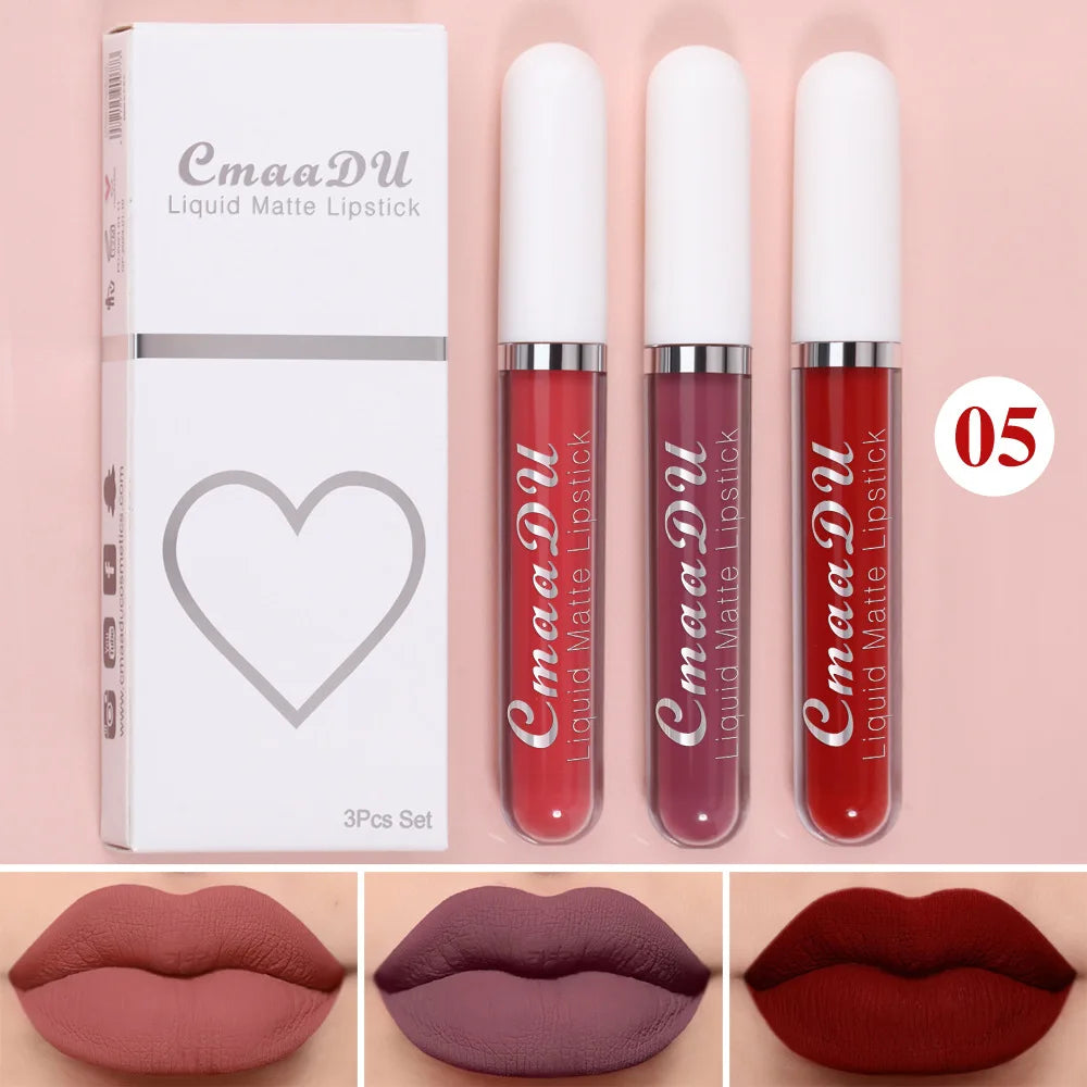 CmaaDu 3-Piece Velvet Matte Liquid Lipstick Set – Waterproof