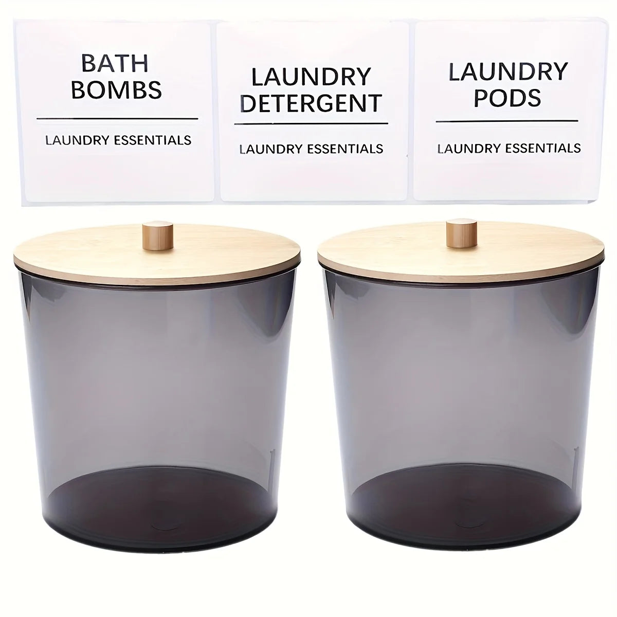 2pc Laundry Detergent Storage Jars with Labels – Plastic Washing Powder & Laundry Pod Container Set