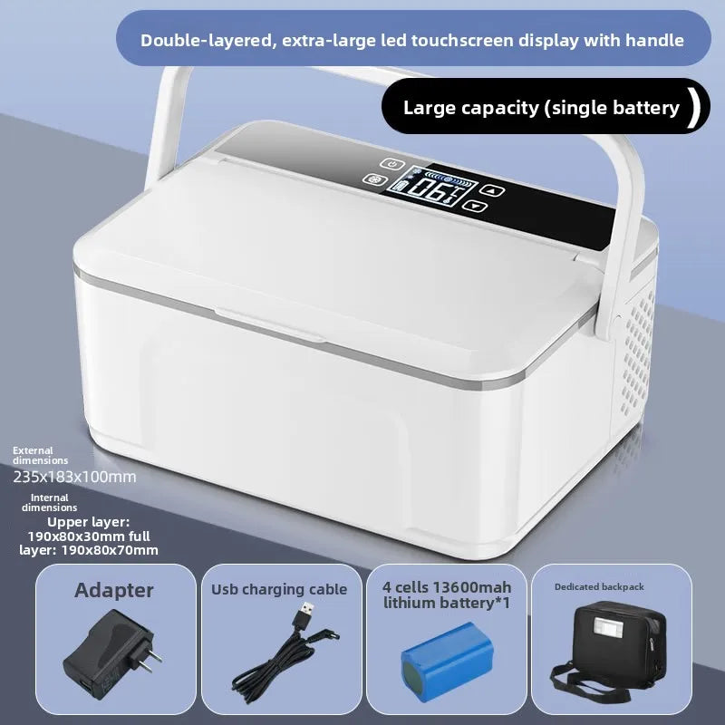 Portable Double-deck Insulin Refrigeration Box Car Mounted Household Travel Small Rechargeable Medicine Refrigeration Cold Tool Peaceful Pleasures Health and Wellness with battery-Recharg