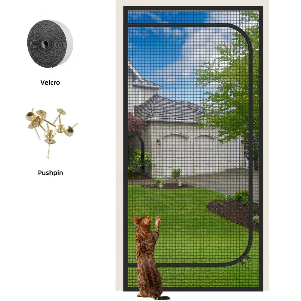 Reinforced Heavy Duty Cat Screen Door Thickened Cat Scratch Mesh to Prevent scratching D/U-shaped with Bilateral Zippers Peaceful Pleasures Health and Wellness D shape Black W80cm*H200cm