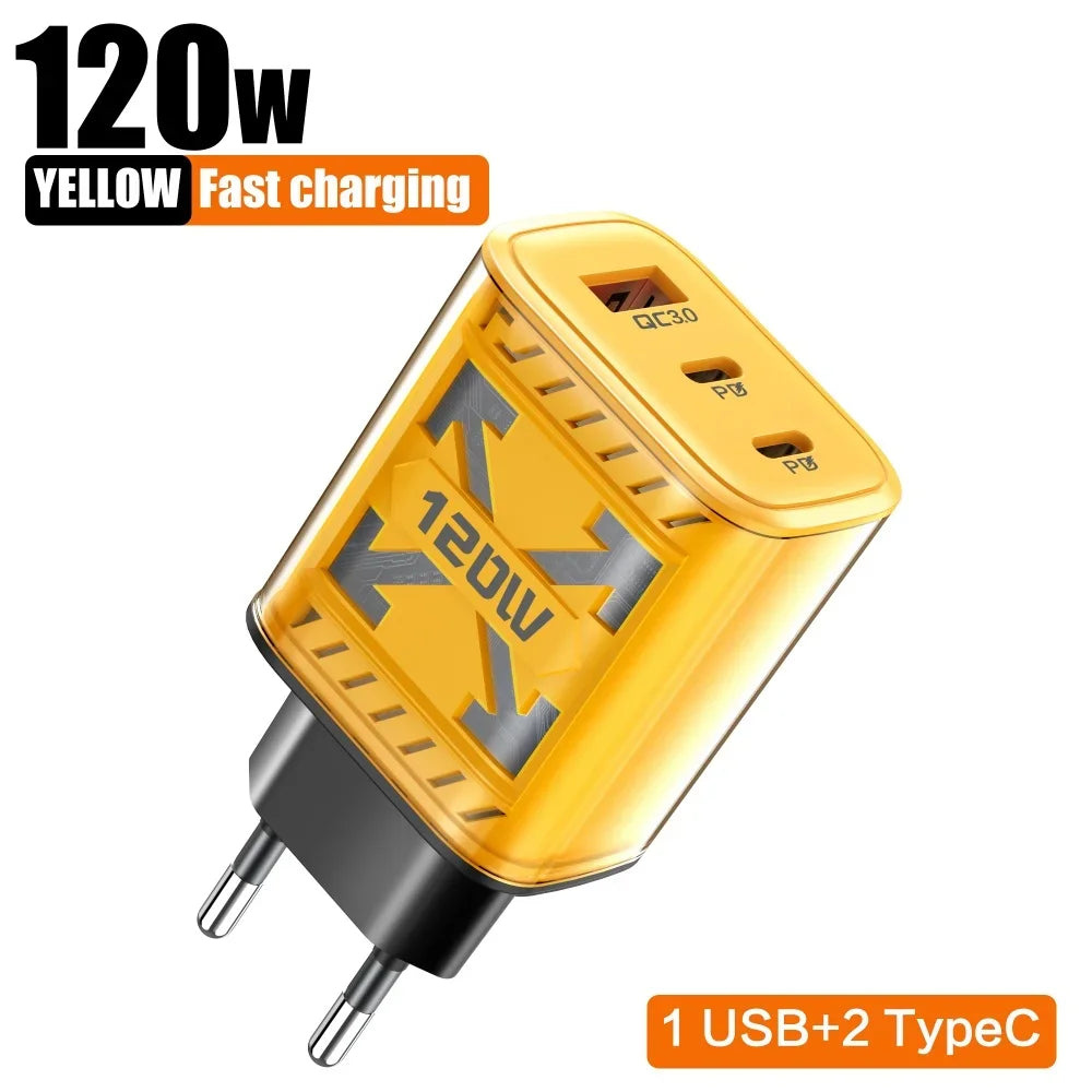 120W USB-C 3-Port Fast Charger PD QC3.0 | EU & US Plug