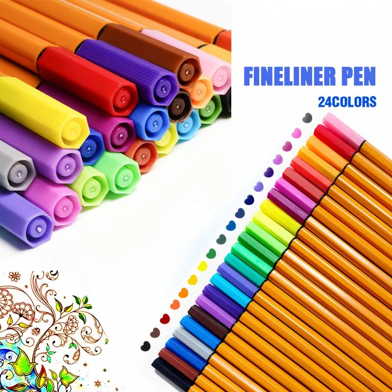 Colorful Fine Liner Pen Set – 12/24 Waterproof Color Markers