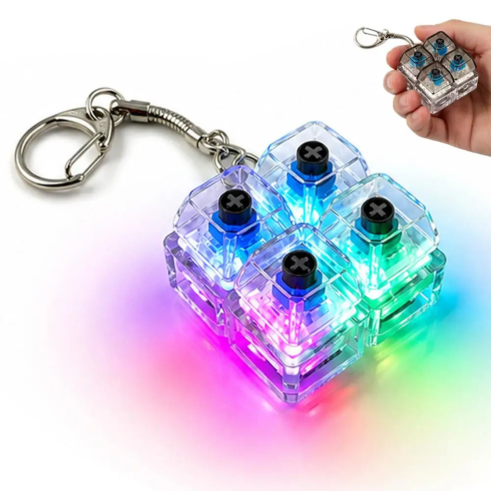 4-Key Mechanical Keyboard Keychain Tactile Clicker LED Crystal Backpack Pendant Decompression Keycap Keychain Bag Accessory Peaceful Pleasures Health and Wellness B