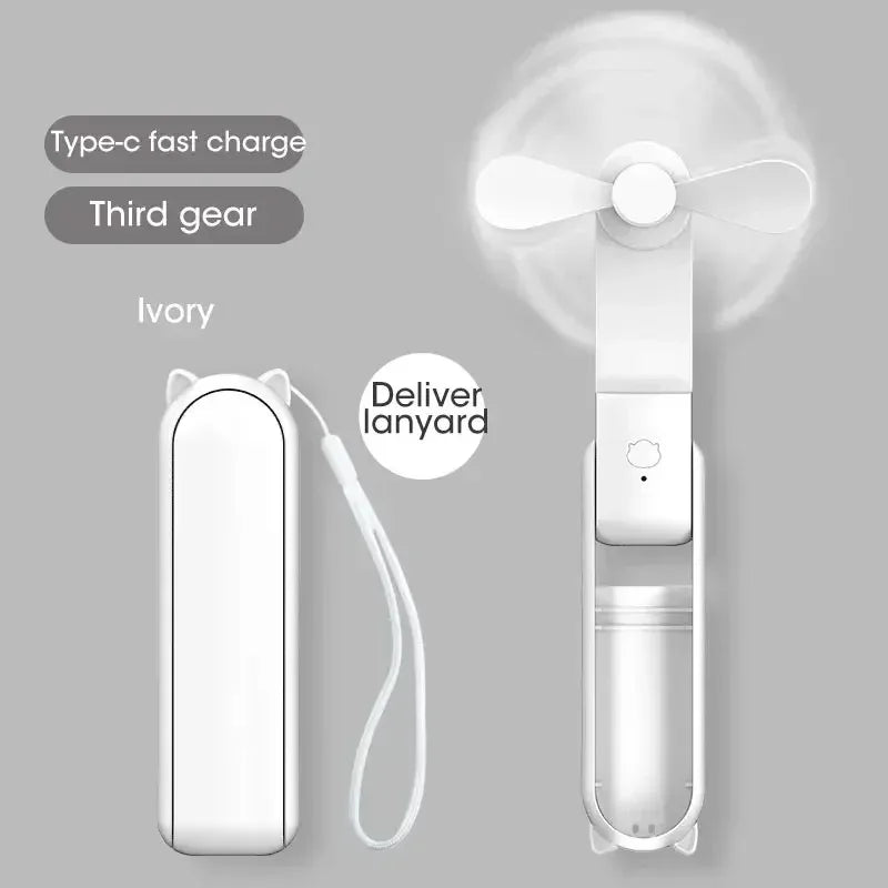 2000mAh Mini Portable USB Rechargeable Cooling Fan Collapsible Foldable Quiet Handheld Desktop with Power Bank for Office Home Peaceful Pleasures Health and Wellness White