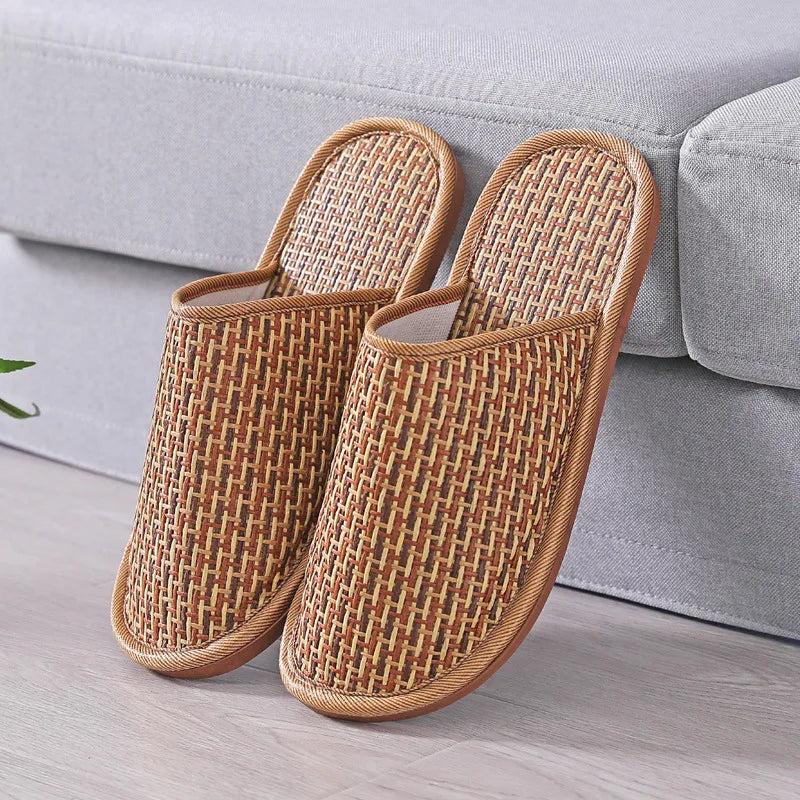 Bamboo Woven Rattan Slippers | Unisex Indoor Non-Slip Slides