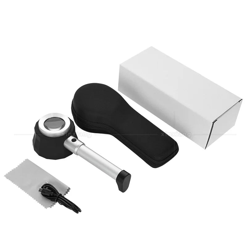 Handheld Magnifier 10X All Metal with 3 Lamps, Measuring Scale, Magnifying Glass, Textile Fabric Illuminating Mirror Peaceful Pleasures Health and Wellness