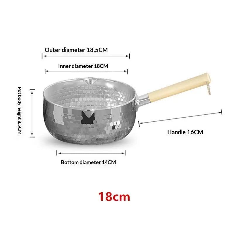 Stainless Steel Yukihira Saucepan | Wood Handle Non-Stick Pot Stainless Steel Saucepan Peaceful Pleasures Health and Wellness 18cm