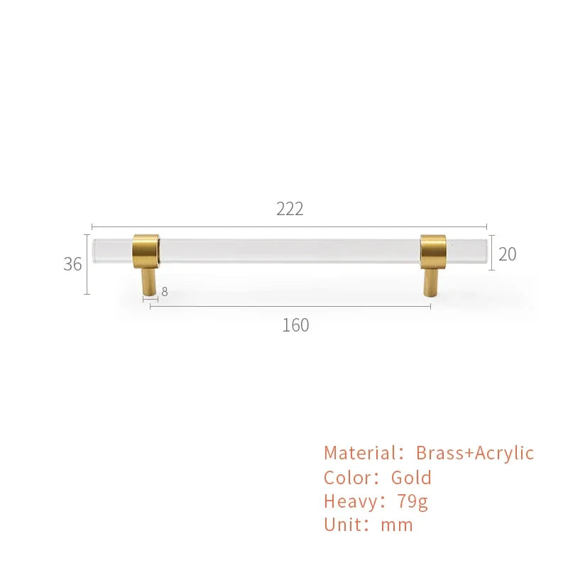 Brass Acrylic Transparent Drawer Handle | Cabinet Knob