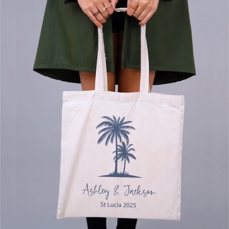 Personalized Palm Tree Canvas Tote Bag | Bachelorette Beach Gift