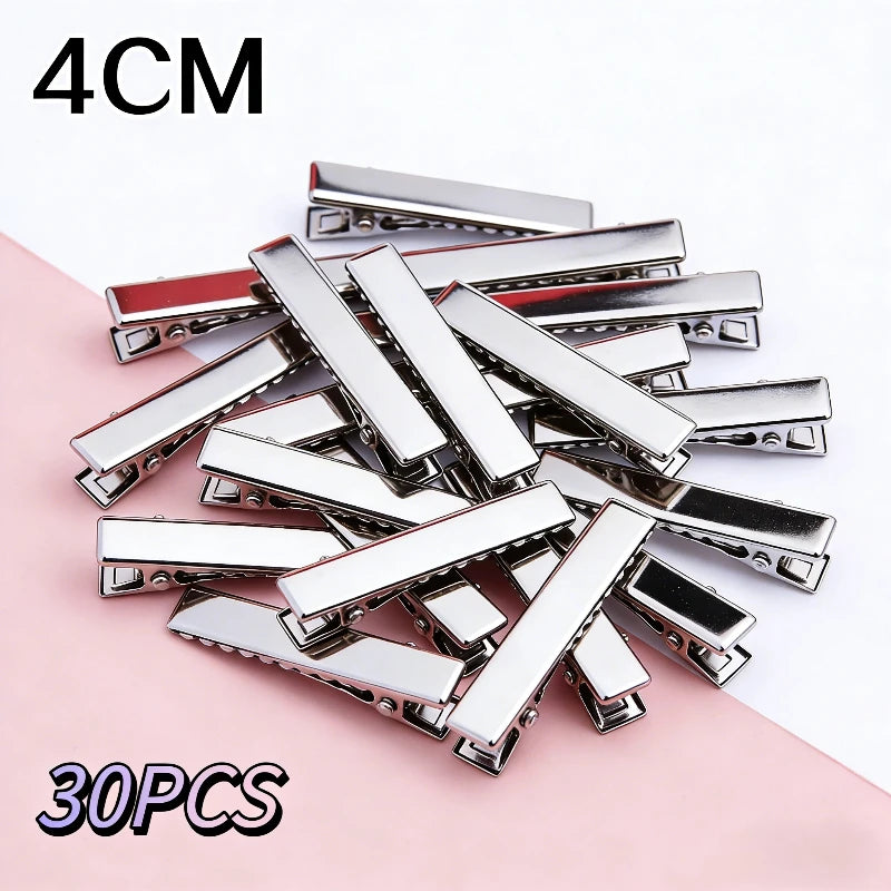 Lot 3 2- Silver-color Black Hair Clips Flat Barrettes Iron Hairpins