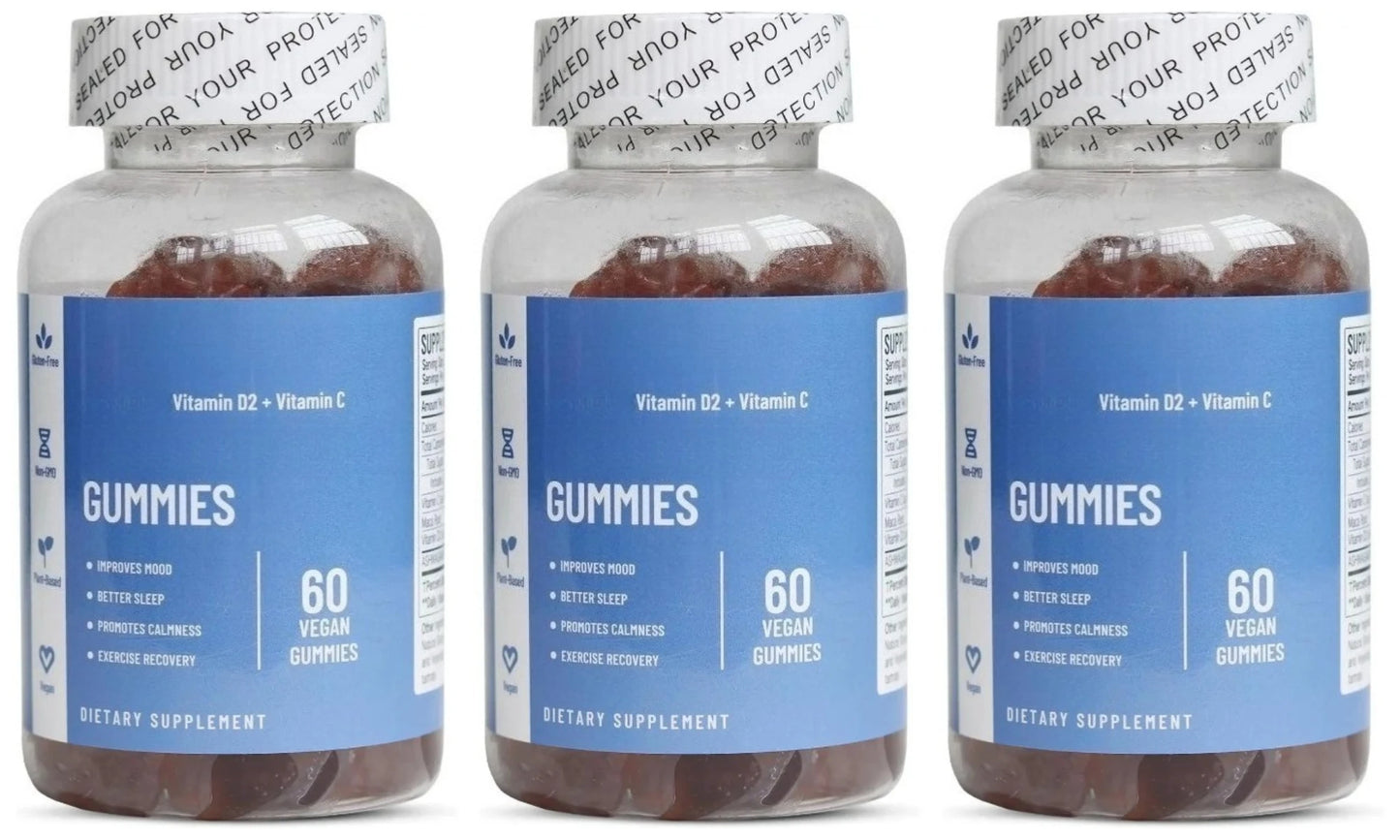 Vitamin D2 & C Gummies | Vegan Blueberry Non-GMO 60ct