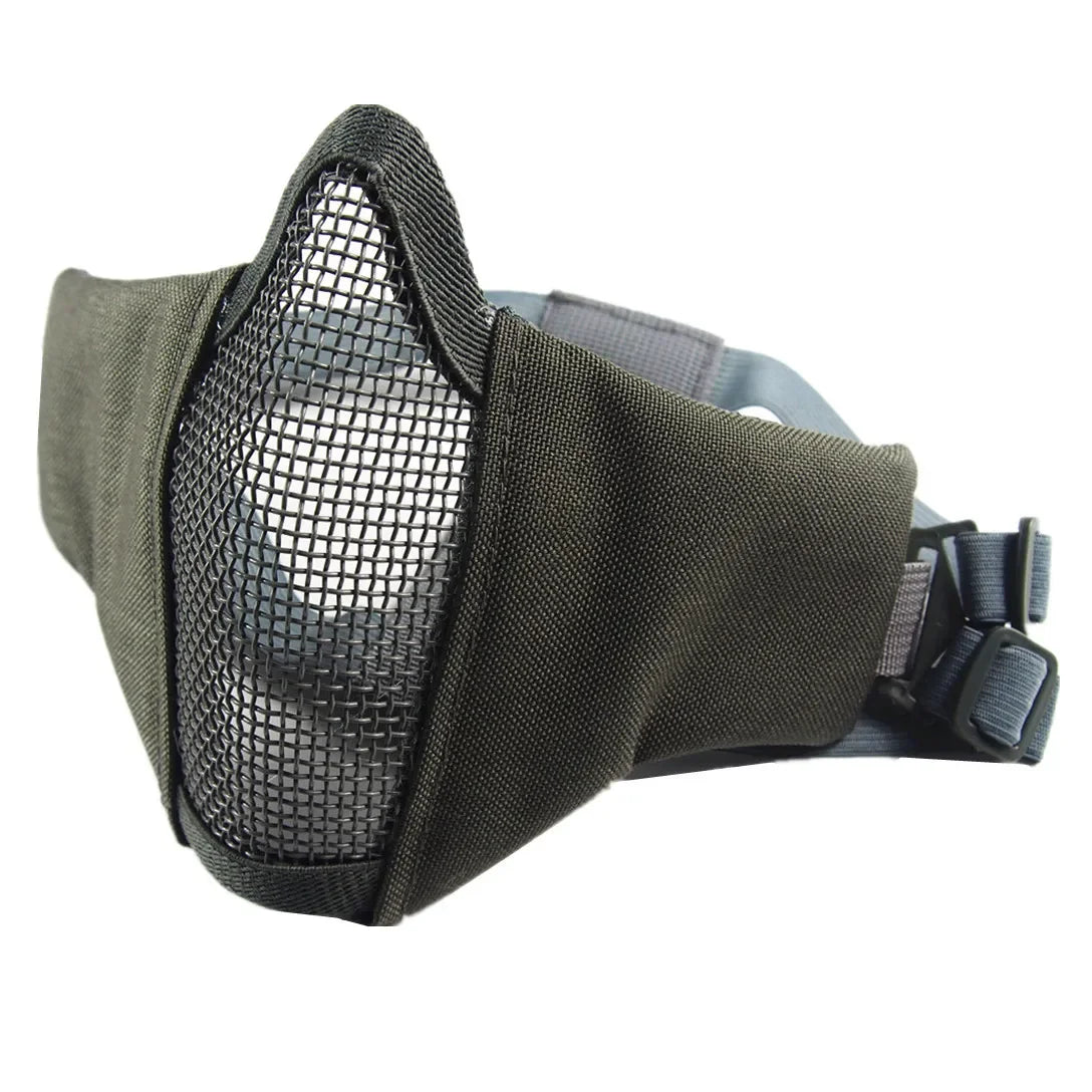 Tactical Half Face Protective Masks Airsoft Mask Foldable Metal Mesh Double Ribbon Adjustable For CS Wargame Hunting Paintball Peaceful Pleasures Health and Wellness Gray
