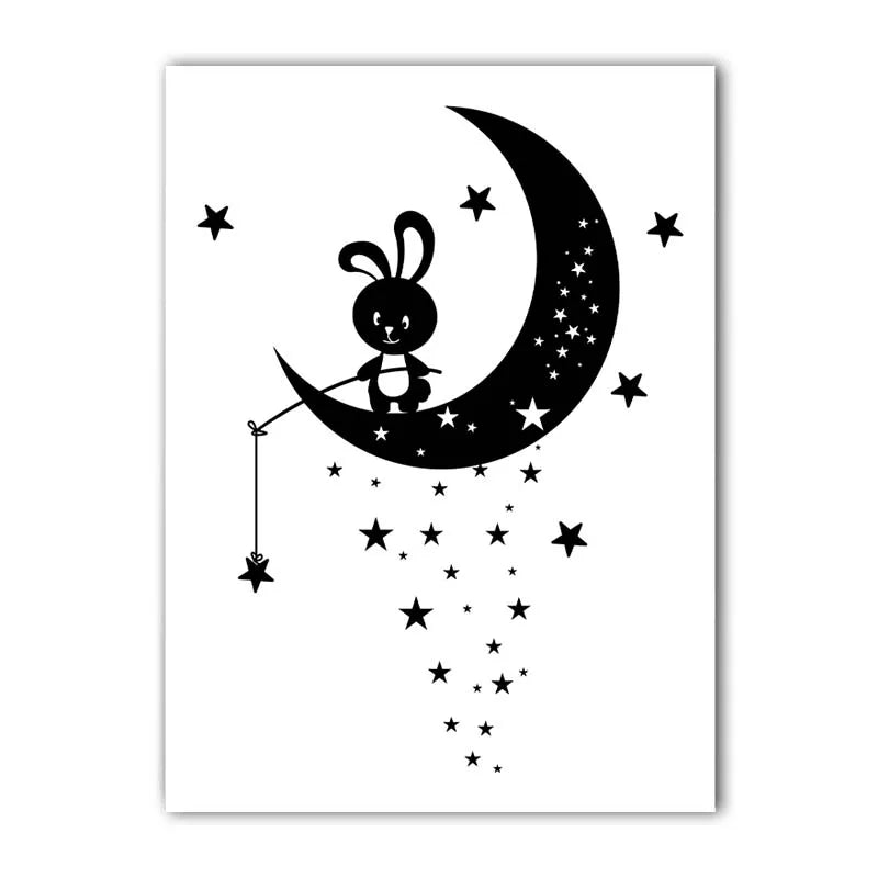 Black White Moon Star Nursery Canvas Wall Art – Kids Room Nursery Canvas Print Peaceful Pleasures Health and Wellness 02 30x40cm No Frame China Mainland