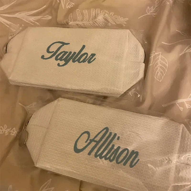 Personalized Waffle Cosmetic Bag | Bridesmaid Makeup Gift Personalized Cosmetic Bag Peaceful Pleasures Health and Wellness